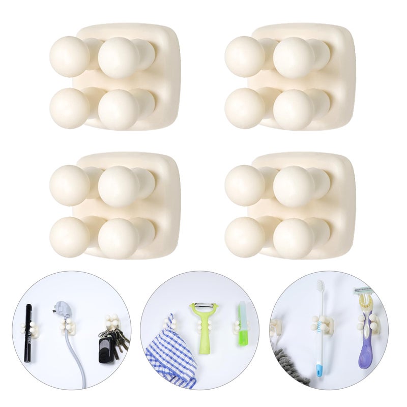 XoYoZo Silicone Toothbrush Holder Multi-Function Hook Waterproof self Adhesive Single Toothbrush Hook Plug Holder for Wall for Hanging Bathroom Kitchen Living Room Office (Square-Cream) - Image 1